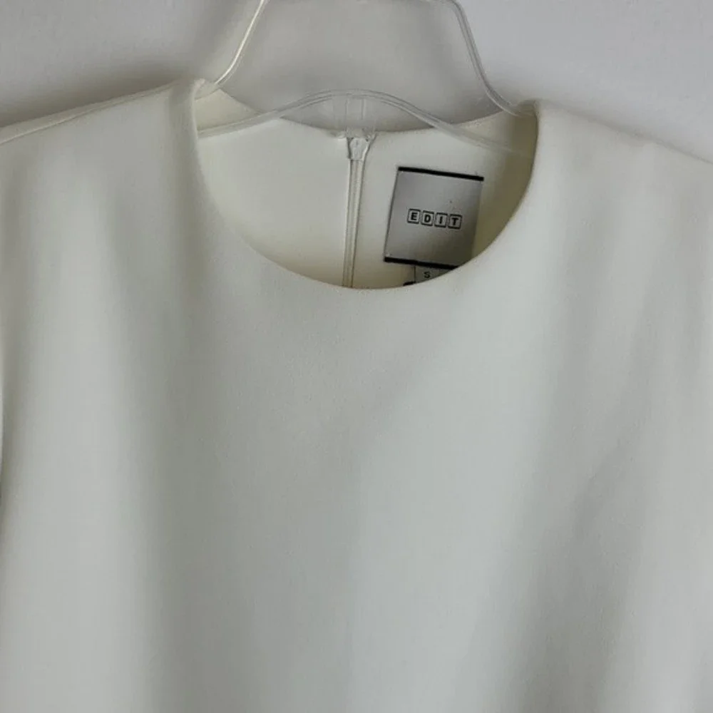Edit bell sleeve round neck top Sz S White Modest Formal Preppy - Picture 2 of 11